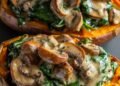 Boniato con relleno cremoso de espinaca y champignones