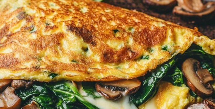 Omelette de espinaca y champignones