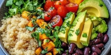 Bowl proteico con granos y vegetales