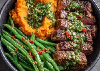 Bowl de Bife de Chorizo, Boniato y Chauchas