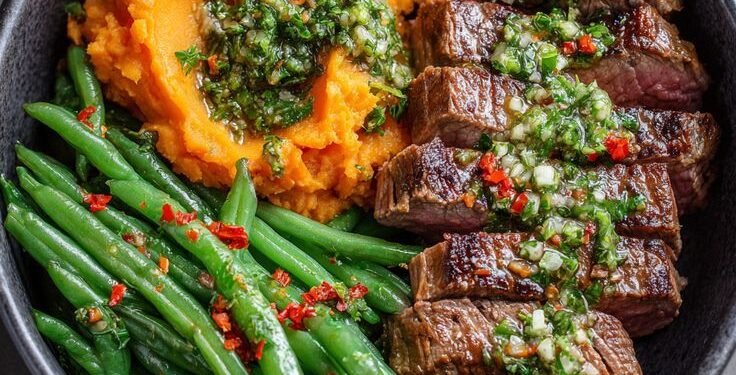 Bowl de Bife de Chorizo, Boniato y Chauchas